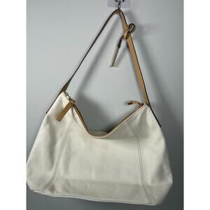Ripani Women's White Leather Shoulder Bag Hobo Purse Tan Strap Italy Zip Close‎